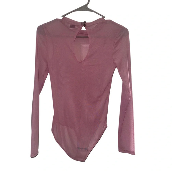 Pink long sleeve mesh choker keyhole bodysuit - Picture 2 of 3